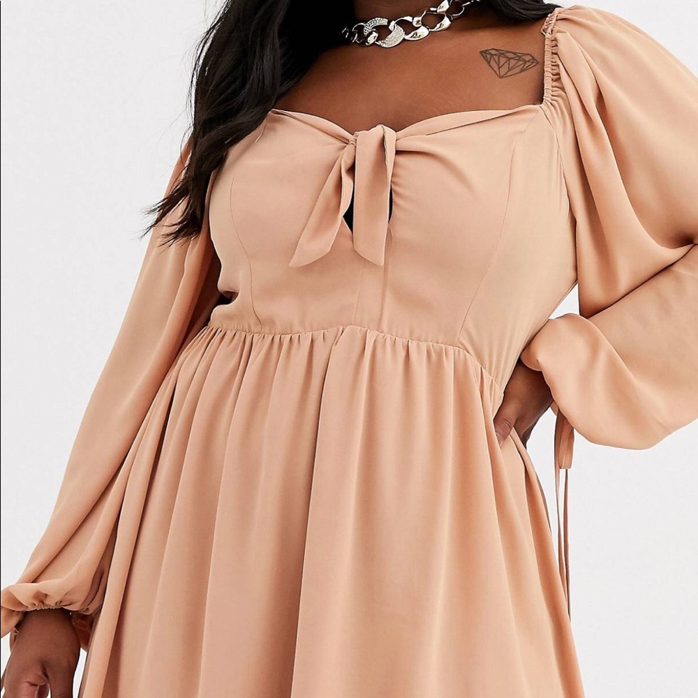 square neck puff sleeve mini dress in peach